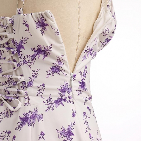 Rochie lunga de vara pentru femei FYMNSI, fara maneci, model floral, alb, XL [5]