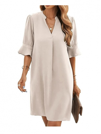 Rochii si Fuste dama - Rochie scurtă pentru femei Famulily, decolteu în V, eleganta, bej, XL