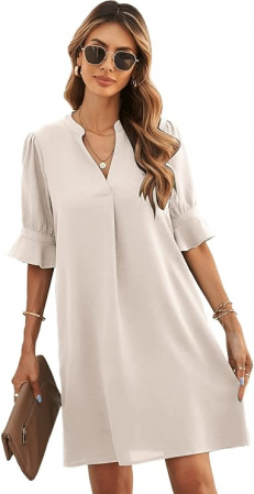 Rochie scurtă pentru femei Famulily, decolteu în V, eleganta, bej, XL [2]