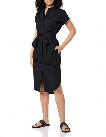 Rochie tip cămașă Amazon Essentials pentru femei, cu mâneci scurte, neagră, Marimea M [4]