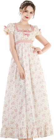 Rochie victoriana CR ROLECOS, design floral, alb/roz, L [3]