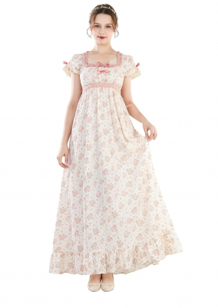 TOATE PRODUSELE - Rochie victoriana CR ROLECOS, design floral, alb/roz, L