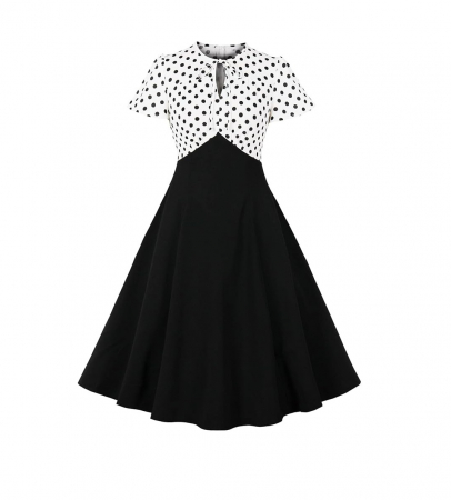 Rochie vintage pentru femei Wellwits, anii 1940, cu buline, negru/alb, 4XL [0]