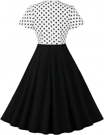 Rochie vintage pentru femei Wellwits, anii 1940, cu buline, negru/alb, 4XL [1]