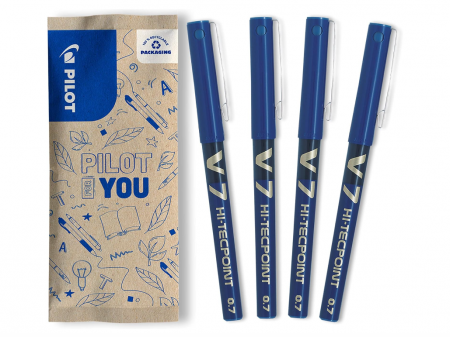 Birotica & Papetarie - Roller Pilot V7 Hi-Tecpoint, 0.7 mm, Albastru, pachet de 4