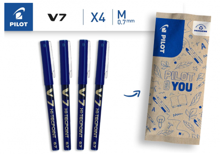 Roller Pilot V7 Hi-Tecpoint, 0.7 mm, Albastru, pachet de 4 [1]