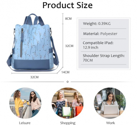 Rucsac antifurt pentru femei SODOLLEE, albastru [3]