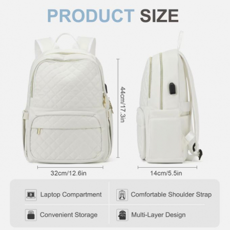 Rucsac dama, Textil, Rezistent la apa, 44x32x14cm, Alb [1]