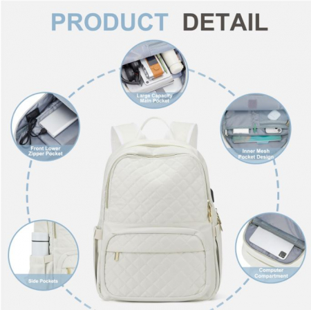 Rucsac dama, Textil, Rezistent la apa, 44x32x14cm, Alb [6]