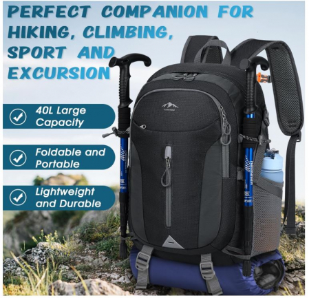 Rucsac de drumetie RAINSMORE, impermeabil, 40L, unisex, negru [3]