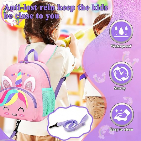 Rucsac de gradinita pentru copii Domueay, 1-5 ani, unicorn roz [1]