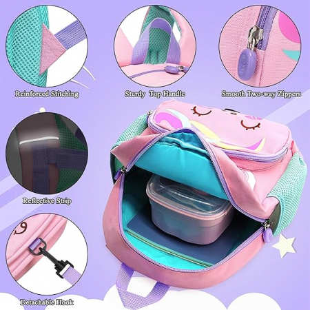 Rucsac de gradinita pentru copii Domueay, 1-5 ani, unicorn roz [4]