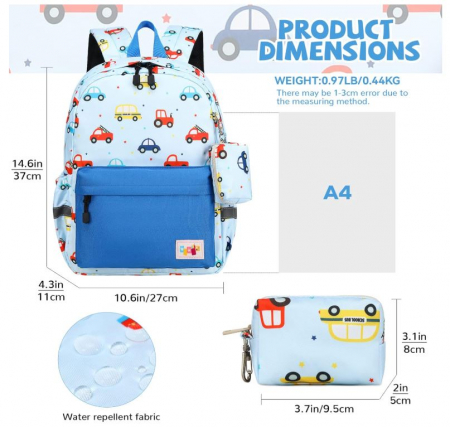 Rucsac de gradinita pentru copii Mygreen, albastru, model cu masini [1]
