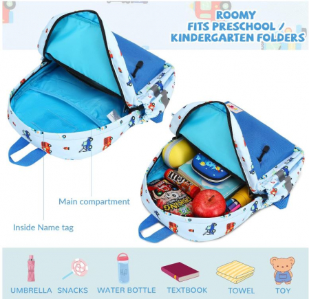 Rucsac de gradinita pentru copii Mygreen, albastru, model cu masini [5]