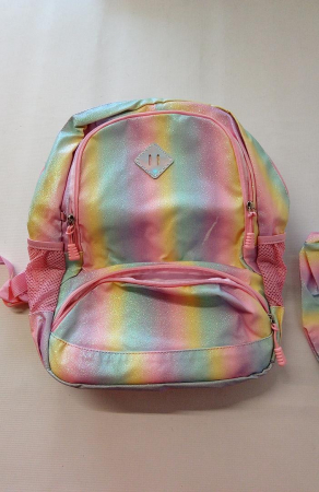 Rucsac de scoala pentru fete Meisohua, cu penar, imprimeu curcubeu cu sclipici [2]