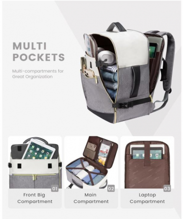 Rucsac de voiaj LOVEVOOK, 40L, 47 x 31 x 20 cm, gri [3]