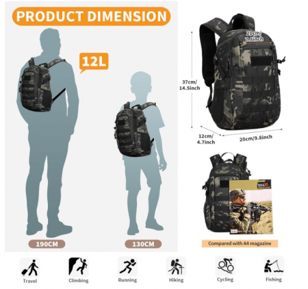 Rucsac militar pentru drumetii HUNTVP, 12L [1]