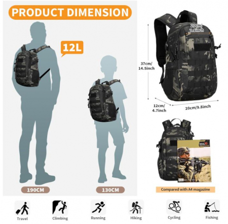 Rucsac militar pentru drumetii HUNTVP, 12L [2]