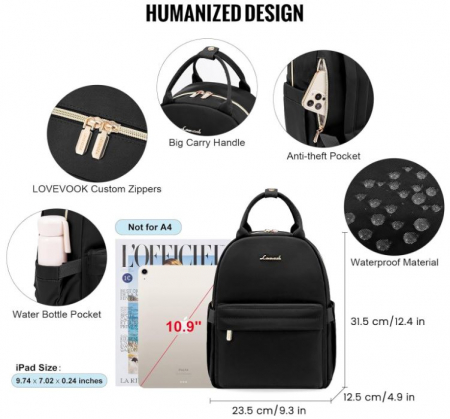 Rucsac pentru femei LOVEVOOK, ghiozdan negru [3]