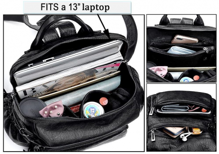 Rucsac pentru femei UTO, din piele PU, negru [2]