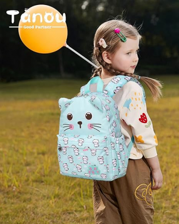 Rucsac pentru gradinita Tanou, pentru copii de 2-5 ani, verde, model pisici [1]