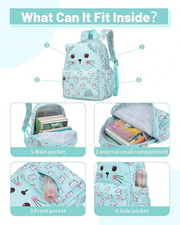 Rucsac pentru gradinita Tanou, pentru copii de 2-5 ani, verde, model pisici [4]