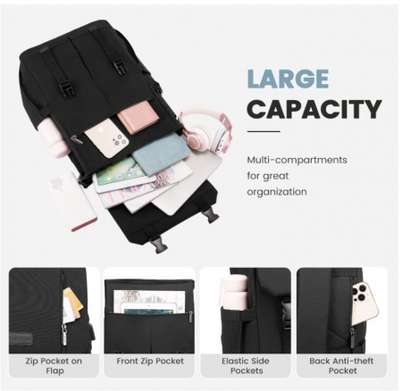 Rucsac pentru laptop LOVEVOOK, 15.6 inch, unisex, negru [3]