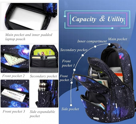 Rucsac pentru scoala BOBOOG, print cu galaxie [3]