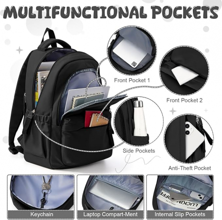 Rucsac pentru scoala HYC00, pentru laptop de 14 inch, negru [2]