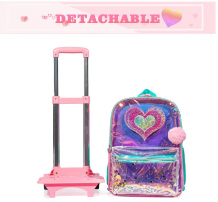 Rucsac pentru scoala tip troler HTgroce, roz, 42 x 30 x 20 cm [3]