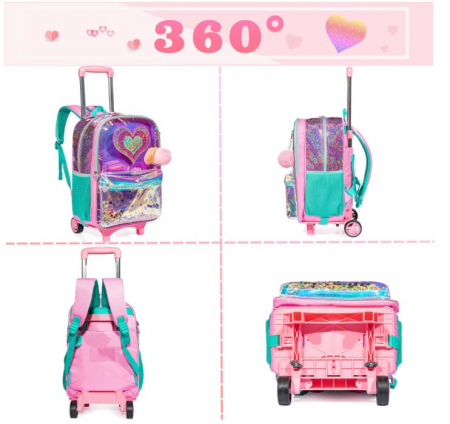 Rucsac pentru scoala tip troler HTgroce, roz, 42 x 30 x 20 cm [4]