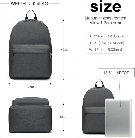 Rucsac universitar Kono, pentru laptop de 15.4 inch, gri [3]