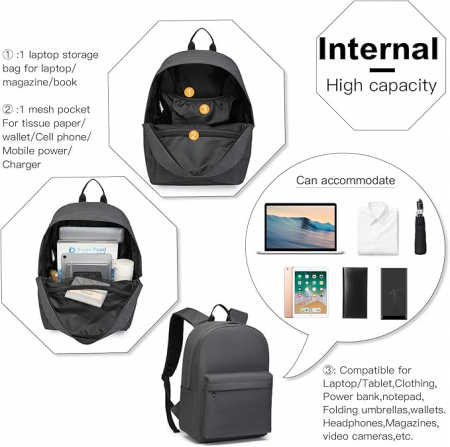 Rucsac universitar Kono, pentru laptop de 15.4 inch, gri [2]