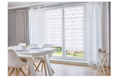 Jaluzele - Rulou dublu(zebra) K-home Klemmfix „Welle” fără găurire, alb, 90 cm x 150 cm