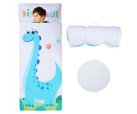 Camera copilului - Sac de dormit Decalsweet, pentru copii cu pernă detașabilă, 150 x 60 cm, dinozaur