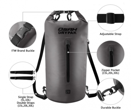 Sac Impermeabil OSAH DRYPAK, Curea de umăr reglabilă, 5L [5]