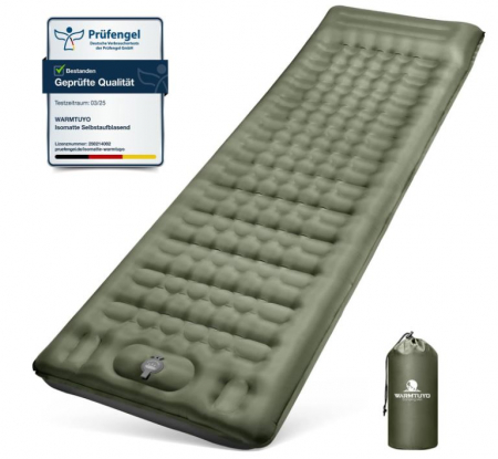 Saltea autogonflabila pentru camping WARMTUYO, 205 x 70 x 12 cm, verde army [0]