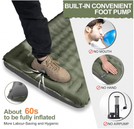 Saltea autogonflabila pentru camping WARMTUYO, 205 x 70 x 12 cm, verde army [3]