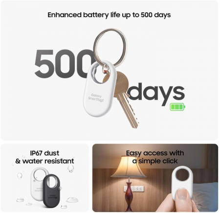 Samsung Galaxy SmartTag2, cu până la 500 de zile de funcționare, rezistent la apă, negru [3]