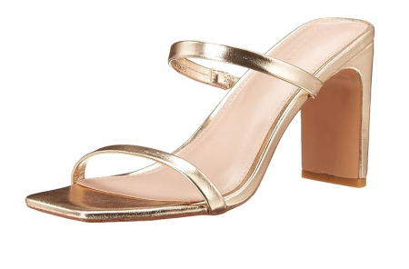 Incaltaminte femei - Sandale cu toc pentru femei The Drop, 2 curele, auriu, 38