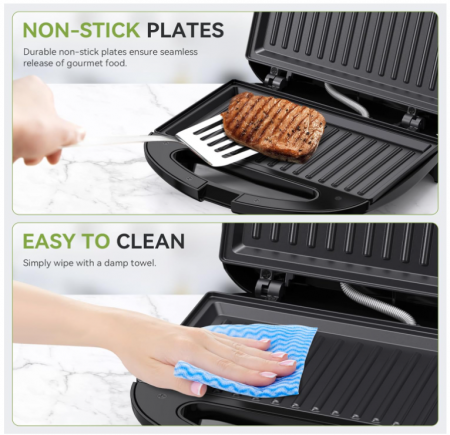 Sandwich-maker Snailar cu plăci de grătar antiaderente, 750 W, negru [4]