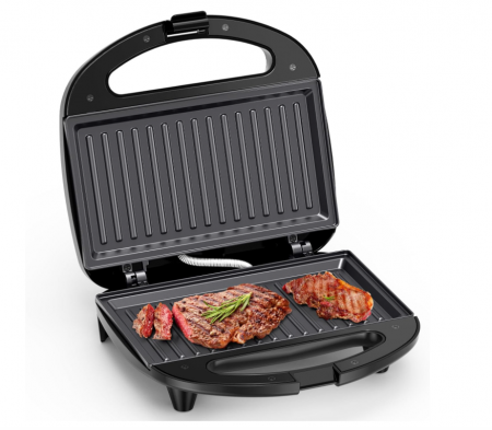 Sandwich-maker Snailar cu plăci de grătar antiaderente, 750 W, negru [0]