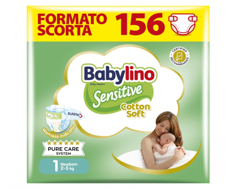Maternitate - Scutece bebelusi Babylino Sensitive Mărimea 1, Nou-născuți (2-5 kg), 156 buc
