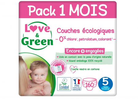 Scutece bebelusi Love & Green - Marimea 5 (11-25 Kg) - Pachet 1 luna (160 scutece) , anti-scurgere [0]