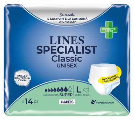 Scutece pentru adulti tip chilot Lines Specialist Plus, 6 picaturi, marimea L, 14 bucati, unisex [0]