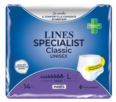 Scutece pentru adulti tip chilot Lines Specialist Plus, 6 picaturi, marimea L, 14 bucati, unisex [0]