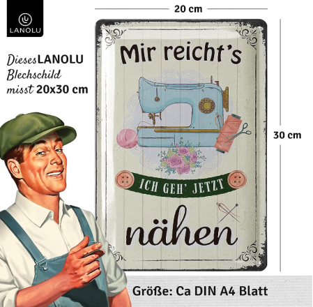 Semn de cusut LANOU, Cadou decorativ pentru cusut, Placă de tablă retro 20 x 30 cm [2]