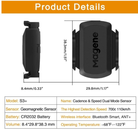 Senzor de viteză/cadență pentru ciclism Magene S3+, 2 buc, ANT+/Bluetooth 4.0 [8]