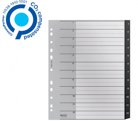 Separataore pentru mape Leitz Index, 1-12 file numerice, A4, din plastic reciclat 90%, 12090095, negru [5]