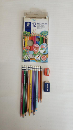 Set 10 creioane colorate GIOTTO Stilnovo + 1 ascutitoare + 1 radieră [1]